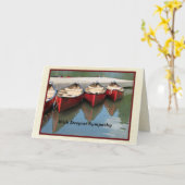 最も深い悔やみや弔慰、赤いカヌー、反射 カード (黄色い花)