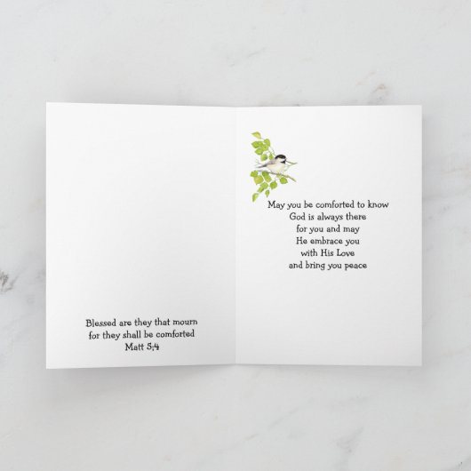 最も深い悔やみや弔慰、鳥との聖なる書物、 経典心地よい カード (内部)