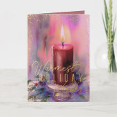 最も温かいホリデーの願い 水彩ローソク シーズンカード (正面)