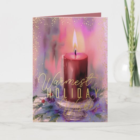 最も温かいホリデーの願い 水彩ローソク シーズンカード (正面)