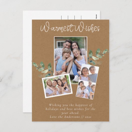 最も温かい願い クラフトユーカリ写真コラージュ シーズンポストカード (正面/裏面)
