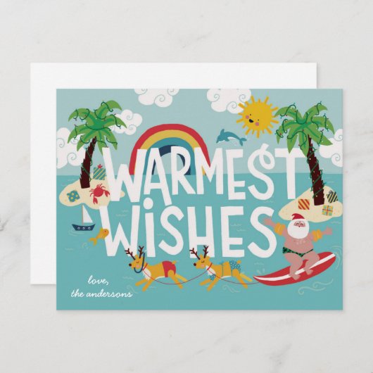 最も温かい願い ユニークなサーフィンサンタとビーチ シーズンカード (正面/裏面)