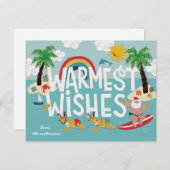 最も温かい願い 面白いサーフィンサンタとビーチ シーズンカード (正面/裏面)