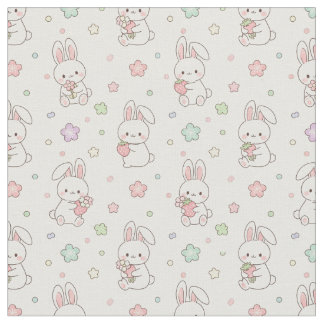 最も甘い夢: かわいいウサギとイチゴ ファブリック