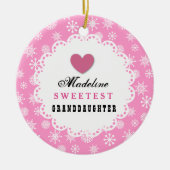 最も甘い孫娘ピンクホワイトスノーフレークC14 セラミックオーナメント (正面)