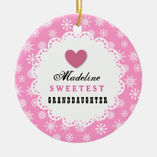 最も甘い孫娘ピンクホワイトスノーフレークC14 セラミックオーナメント (正面)