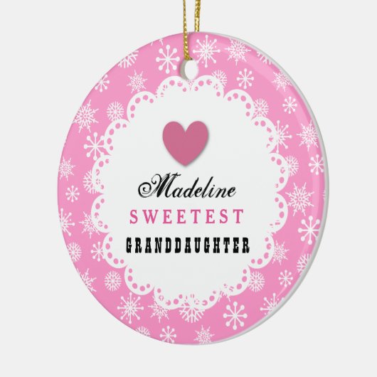 最も甘い孫娘ピンクホワイトスノーフレークC14 セラミックオーナメント (左)