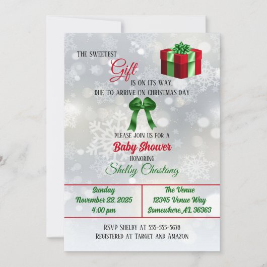 最も甘い贈り物の赤ちゃんシャワー 招待状 (正面)