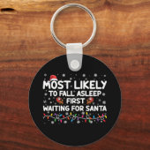 最も秋眠っている最初のおもしろいクリスマス家族 キーホルダー (正面)