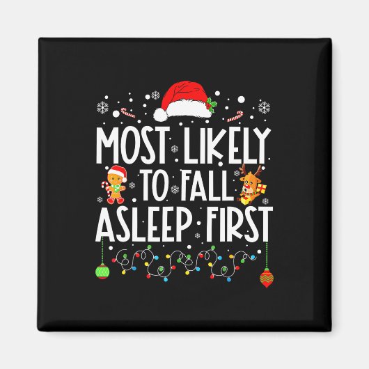 最も秋眠っている最初のおもしろいクリスマス家族 マグネット (正面)