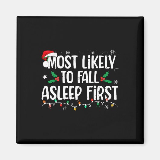 最も秋眠っている最初のおもしろいクリスマス家族 マグネット (正面)