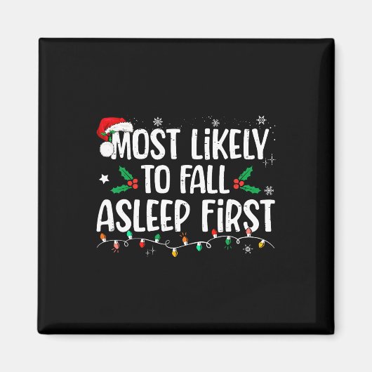 最も秋眠っている最初のおもしろいクリスマス家族 マグネット (正面)