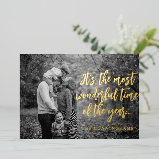 最も素敵な時期のモダンな写真 箔シーズンカード (立ち正面)