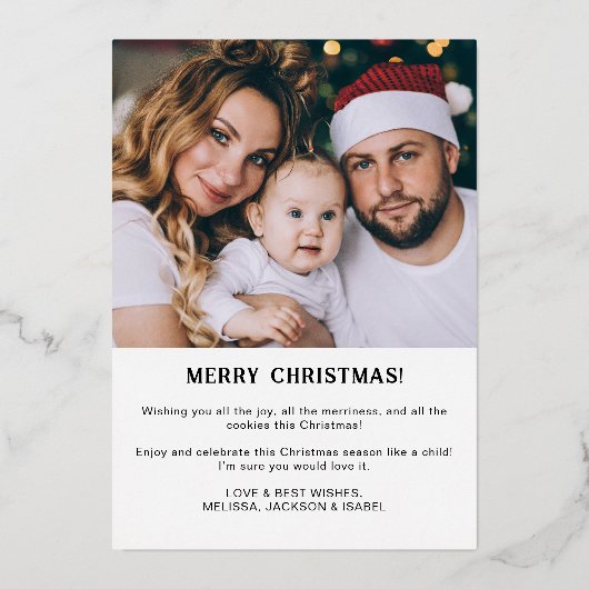 最も素敵な時期の2枚の写真で楽しいクリスマス 箔シーズンカード (裏面)