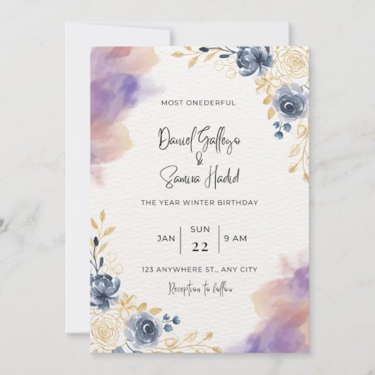 最も素敵な1年の時間 冬の誕生日 招待状 (正面)