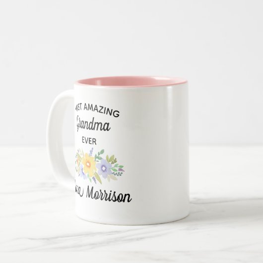 最も素晴らしいおばあちゃん,水彩花 ツートーンマグカップ (正面左)