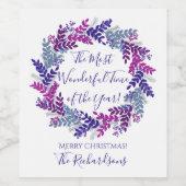 最も素晴らしいタイムイヤー紫のクリスマスリース ワインラベル (シングルラベル)