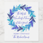 最も素晴らしいタイムイヤー青いクリスマスリース ワインラベル (シングルラベル)