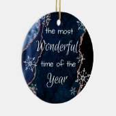 最も素晴らしいタイムエレガントブルー金ゴールドグリッター セラミックオーナメント (右)