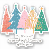 最も素晴らしいタイムクリスマスツリーホリデービニール シール (正面)