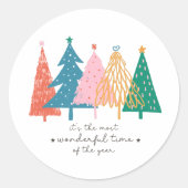 最も素晴らしいタイムクリスマスツリーホリデー ラウンドシール (正面)