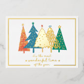 最も素晴らしいタイムクリスマスツリー金ゴールド 箔シーズンカード (正面)