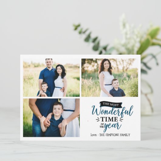 最も素晴らしいタイムブルーホリデー写真コラージュ カード (スタンド正面)