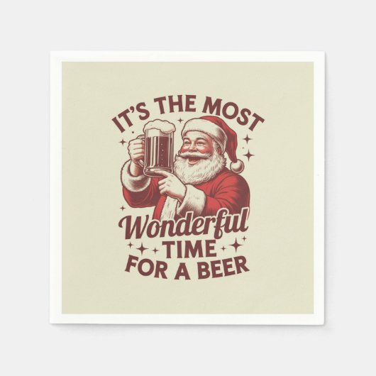 最も素晴らしいビールタイムはサンタと一緒にクリスマス Xmas スタンダードカクテルナプキン (正面)