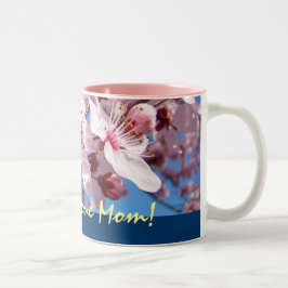 最も素晴らしいママ!ピンクの花と青いコーヒーマグ ツートーンマグカップ