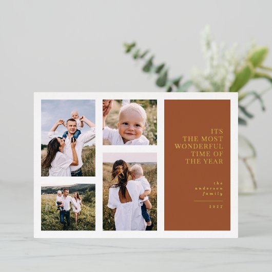 最も素晴らしい時間のクリスマス数々の写真の発表 箔シーズンカード (立ち正面)