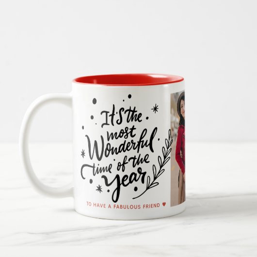 最も素晴らしい時間のクリスマス最高のの友人写真 ツートーンマグカップ (左)