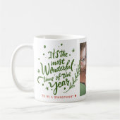 最も素晴らしい時間のフェスティバルクリスマスフォト コーヒーマグカップ (左)
