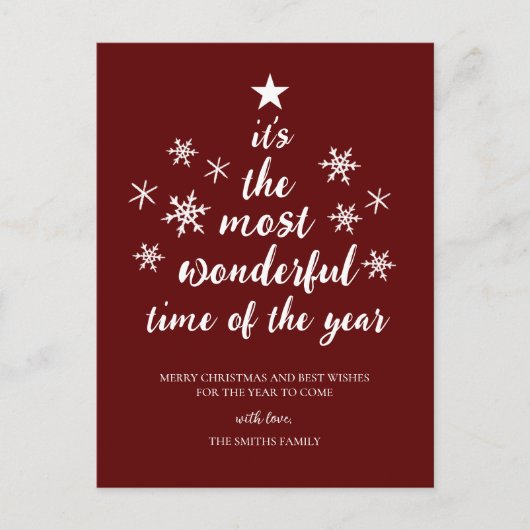 最も素晴らしい時間の年の赤いスクリプト非写真 シーズンポストカード (正面)