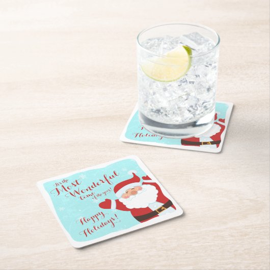 最も素晴らしい時間の漫画サンタクリスマス スクエアペーパーコースター (インサイチュ)