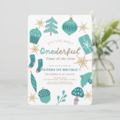 最も素晴らしい時間クリスマスグリーンの最初の誕生日 招待状 (スタンド正面)
