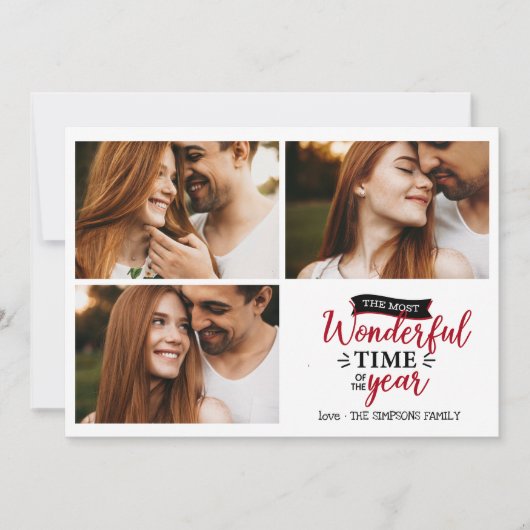 最も素晴らしい時間レッドホリデー写真コラージュ カード (正面)