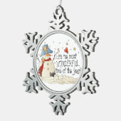 最も素晴らしい時間雪だるまクリスマス装飾 スノーフレークピューターオーナメント (右)