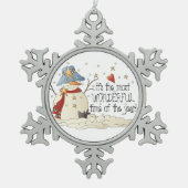 最も素晴らしい時間雪だるまクリスマス装飾 スノーフレークピューターオーナメント (正面)