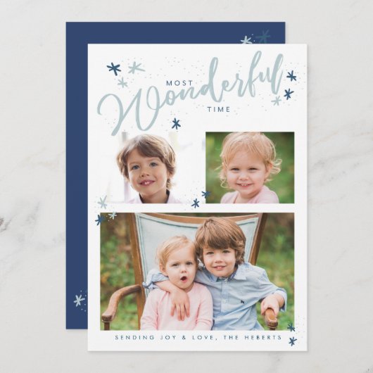 最も素晴らしい時間3写真クリスマスカード 招待状 (正面/裏面)