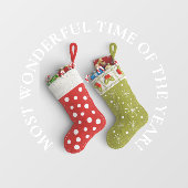 最も素晴らしい時間、赤い緑のクリスマスストッキング ウィンドウサイン (シート)