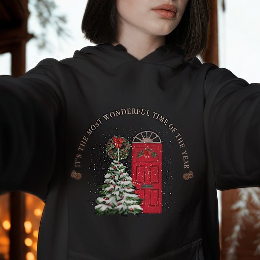 最も素晴らしい時間 雪のクリスマスツリーとリース パーカ