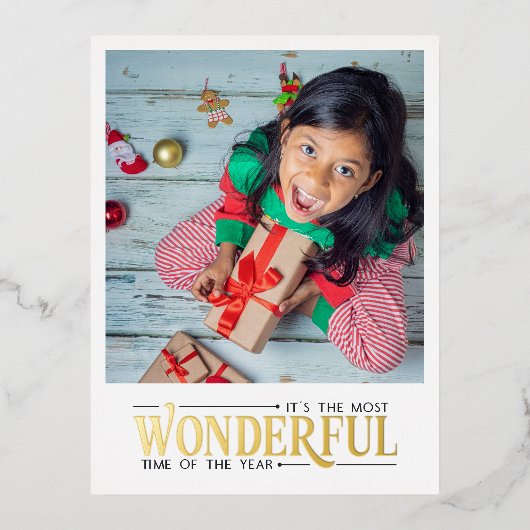 最も素晴らしい時間kid写真おもしろいクリスマス 箔シーズンポストカード (正面)