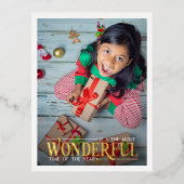 最も素晴らしい時間kid写真おもしろいクリスマス 箔シーズンポストカード (正面)
