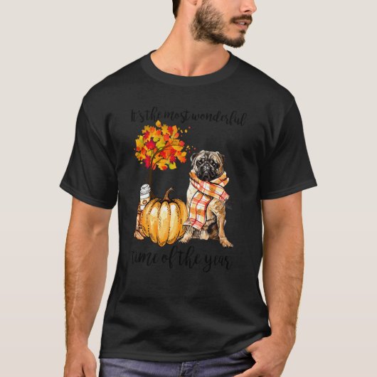 最も素晴らしい時 パグ スカーフ メープルツリー Tシャツ (正面)
