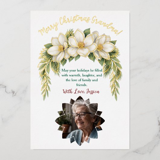 最も素晴らしい祖母への聖降誕祭のお祝い 箔シーズンカード (正面)