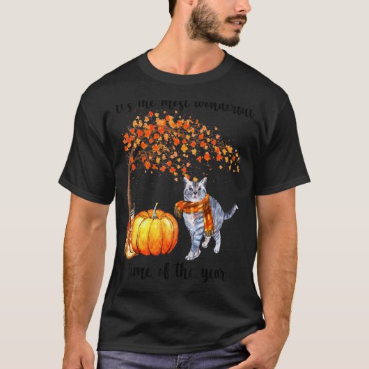 最も素晴らしい秋の時期 猫 スカーフ ポンプ Tシャツ (正面)