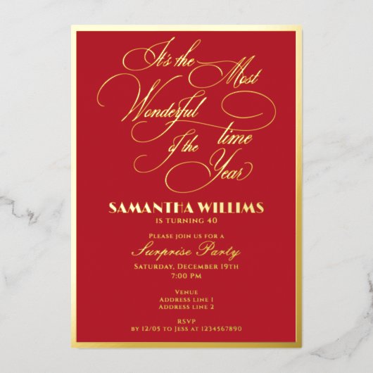 最も素晴らしい1年で いつでも 誕生日 箔招待状 (正面)