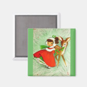 . .最も美しいビンテージのクリスマス鹿と少女 マグネット (正面/裏面)