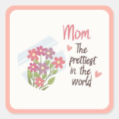 最も美しいママのステッカー – 花の母の日ギフト スクエアシール (正面)