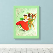 最も美しいヴィンテージクリスマスディアー&ガール キャンバスプリント (インサイチュ (ウッドフロア))